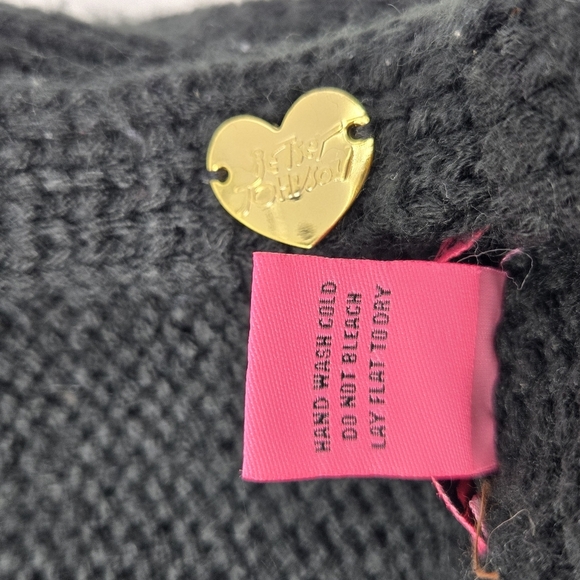 BETSEY JOHNSON SPARKLE WINTER LOT INFINITY SCARF POM POM BEANIE HAT BLACK WOMEN - Picture 7 of 13